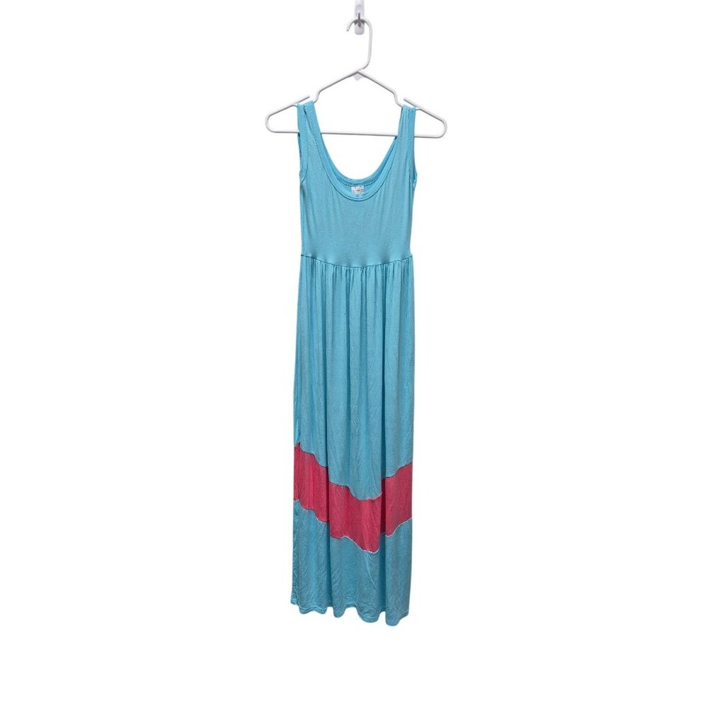 Tween Sleeveless Maxi Dress In Turquoise & Coral Chevron Pattern Size M Cotton B